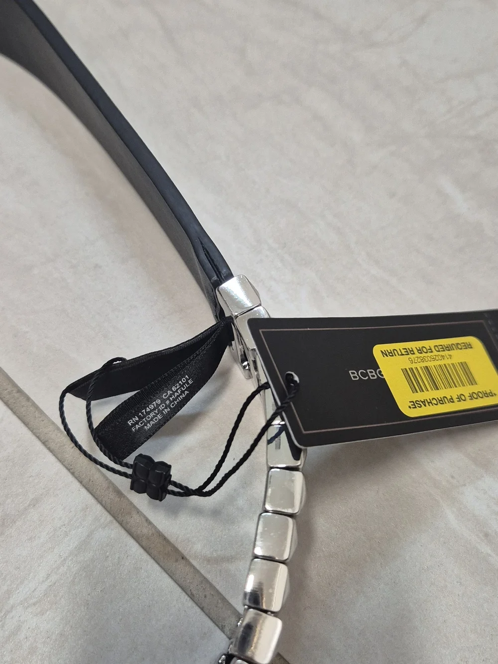 Women’s Black Leather Belt with Silver Chain Link Detail